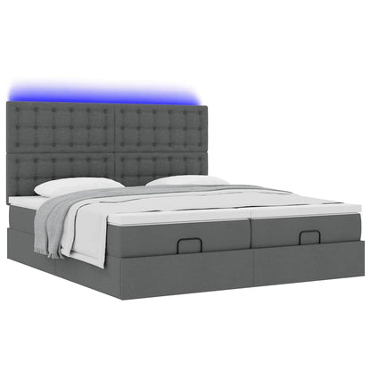 vidaXL Ottoman-Bett mit Matratzen & LEDs Dunkelgrau 200x200 cm Stoff