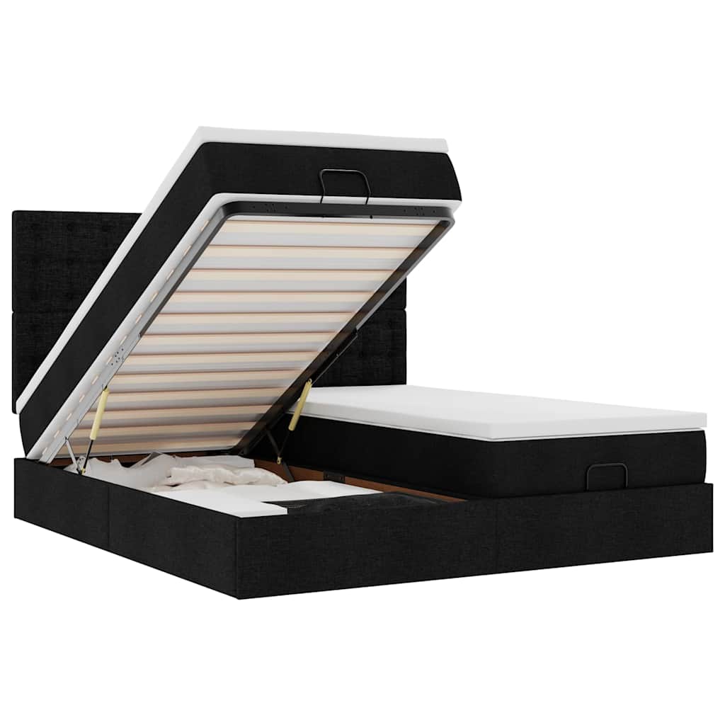 Ottoman-Bett mit Matratzen & LEDs Schwarz 200x200 cm Stoff