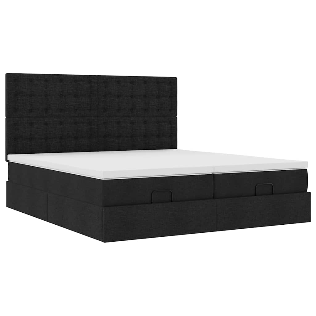 Ottoman-Bett mit Matratzen & LEDs Schwarz 200x200 cm Stoff