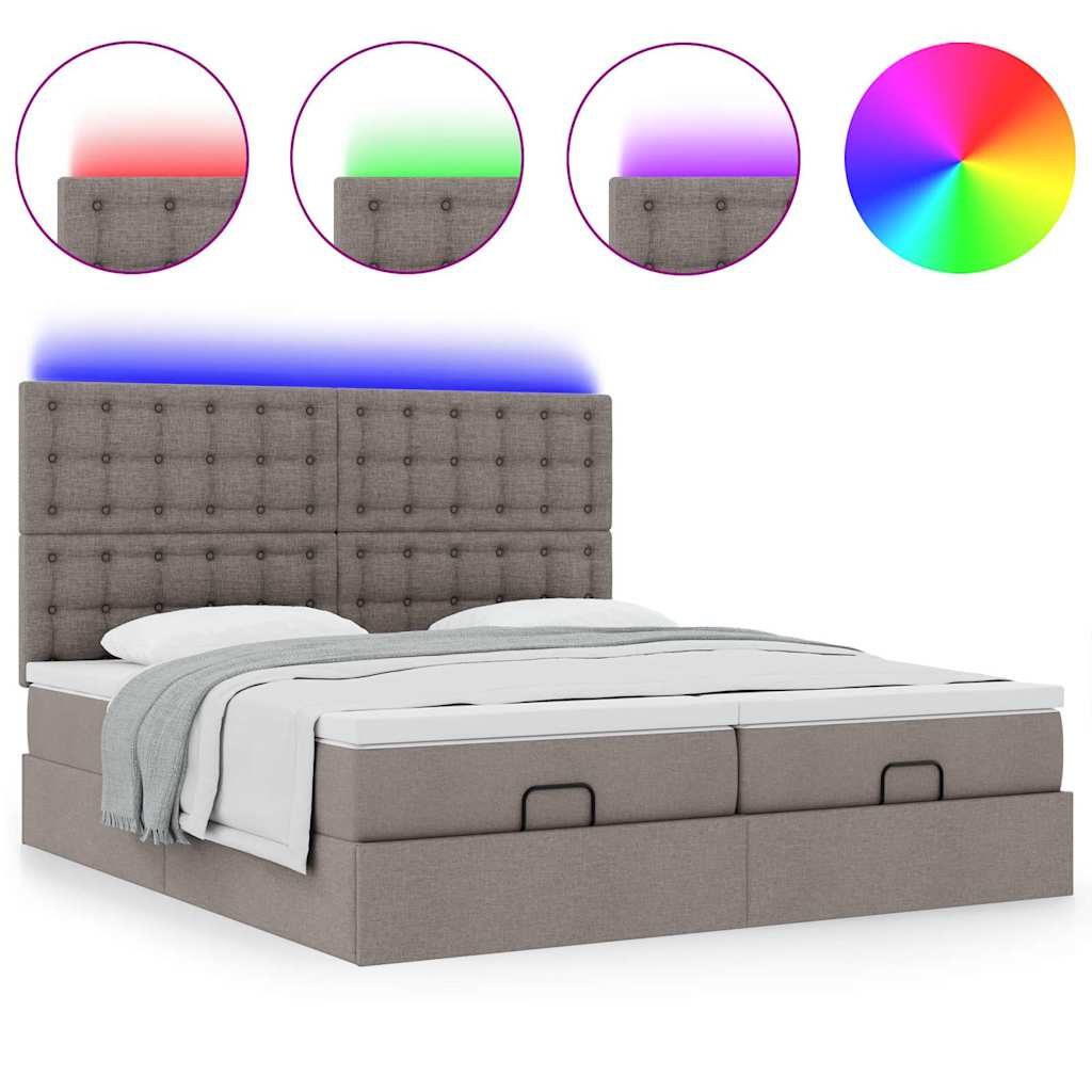 vidaXL Ottoman-Bett mit Matratzen & LEDs Taupe 200x200 cm Stoff