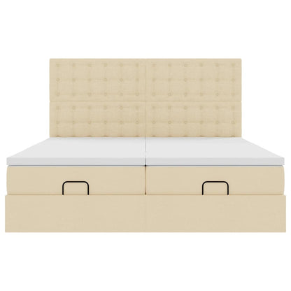 vidaXL Ottoman-Bett mit Matratzen & LEDs Creme 200x200 cm Stoff