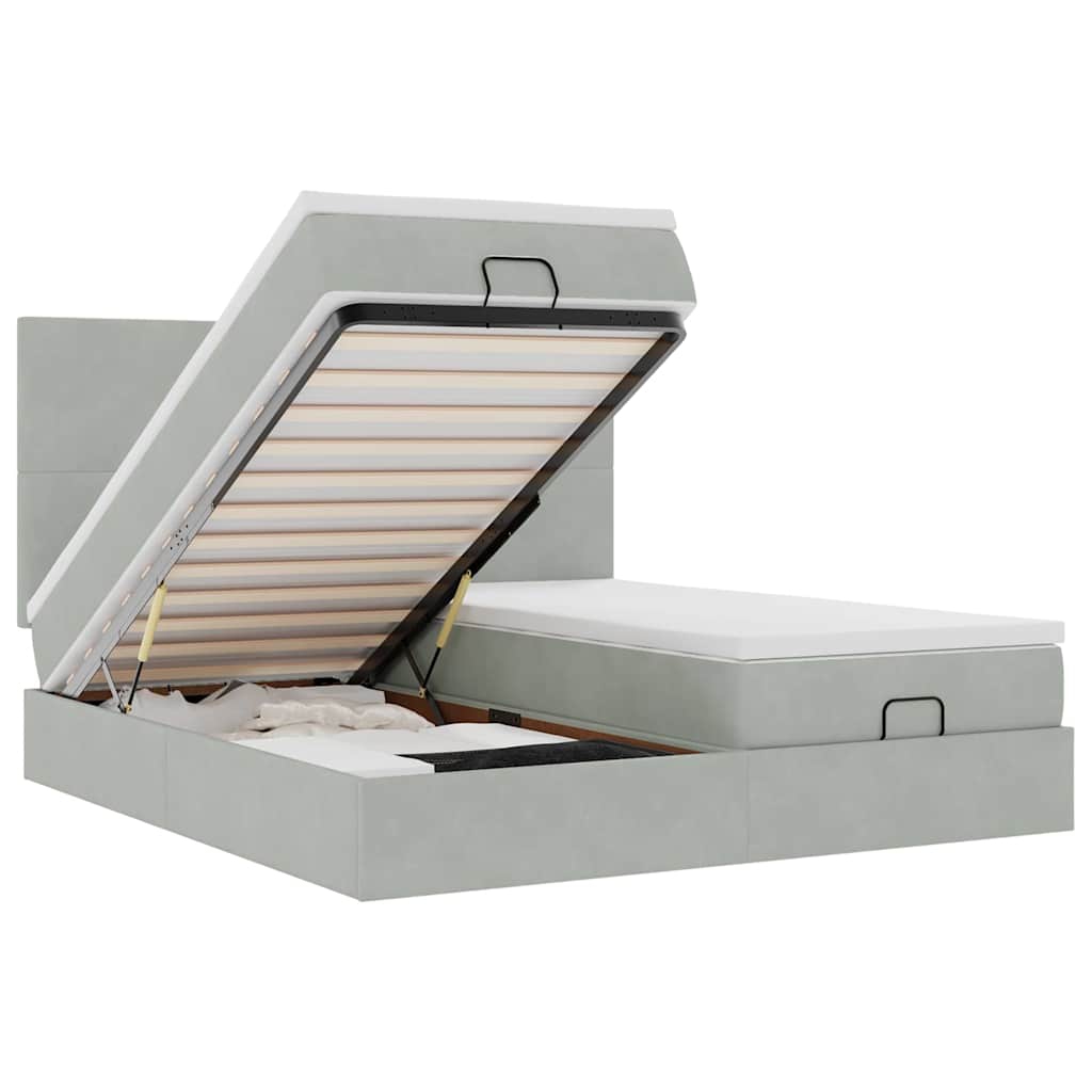 Ottoman-Bett mit Matratzen & LEDs Hellgrau 160x200 cm Samt