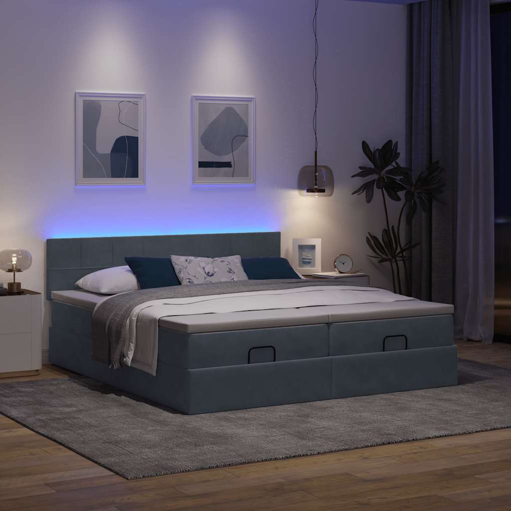 vidaXL Ottoman-Bett mit Matratzen & LEDs Dunkelgrau 160x200 cm Samt