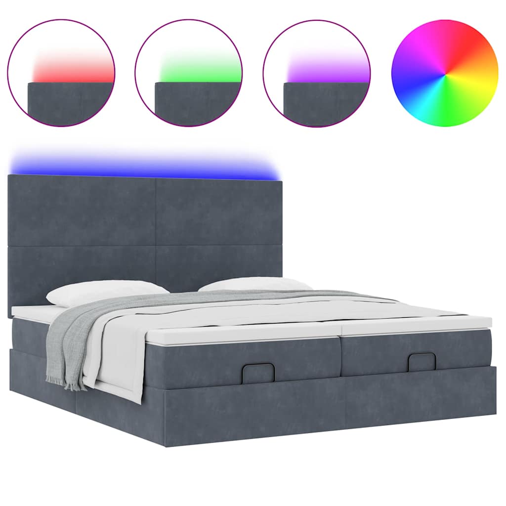 vidaXL Ottoman-Bett mit Matratzen & LEDs Dunkelgrau 160x200 cm Samt