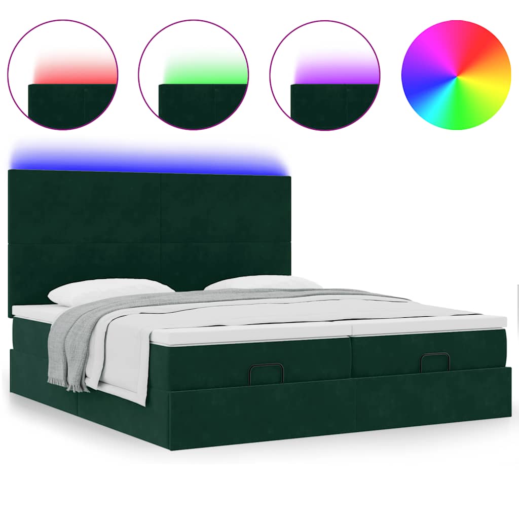 vidaXL Lit ottoman avec matelas et LED vert foncé 160x200 cm Velours