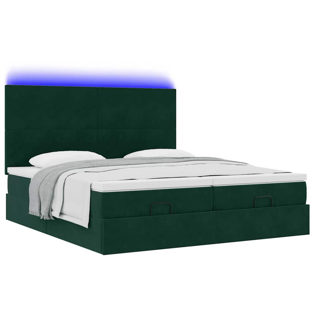 vidaXL Lit ottoman avec matelas et LED vert foncé 160x200 cm Velours