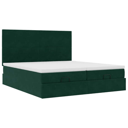 vidaXL Lit ottoman avec matelas et LED vert foncé 160x200 cm Velours