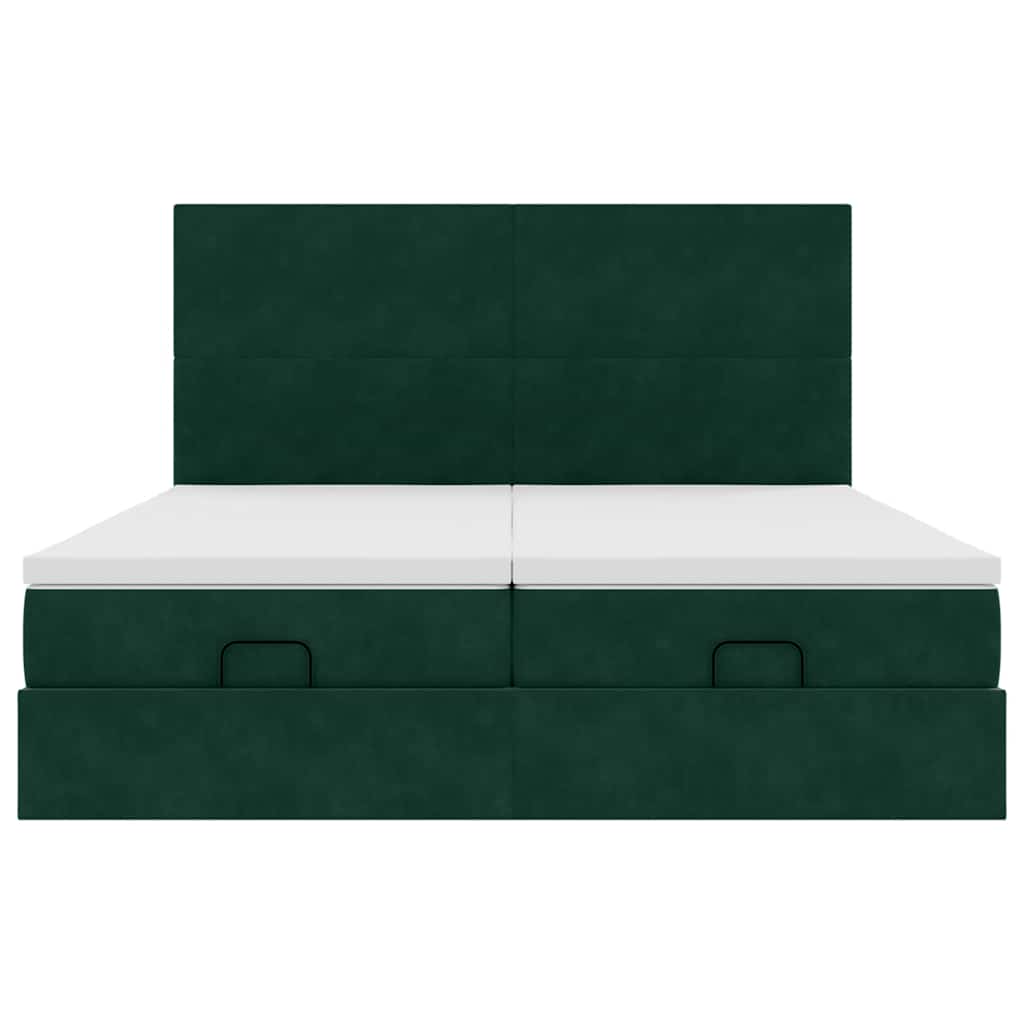 vidaXL Lit ottoman avec matelas et LED vert foncé 160x200 cm Velours
