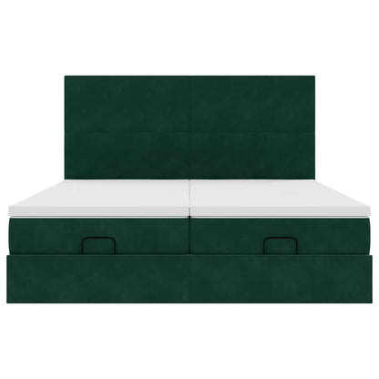 vidaXL Lit ottoman avec matelas et LED vert foncé 160x200 cm Velours