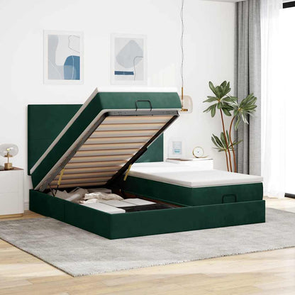 vidaXL Lit ottoman avec matelas et LED vert foncé 160x200 cm Velours