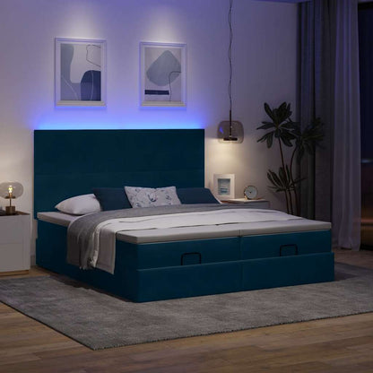 vidaXL Ottoman-Bett mit Matratzen & LEDs Dunkelblau 160x200 cm Samt