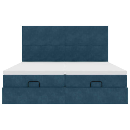 vidaXL Ottoman-Bett mit Matratzen & LEDs Dunkelblau 160x200 cm Samt