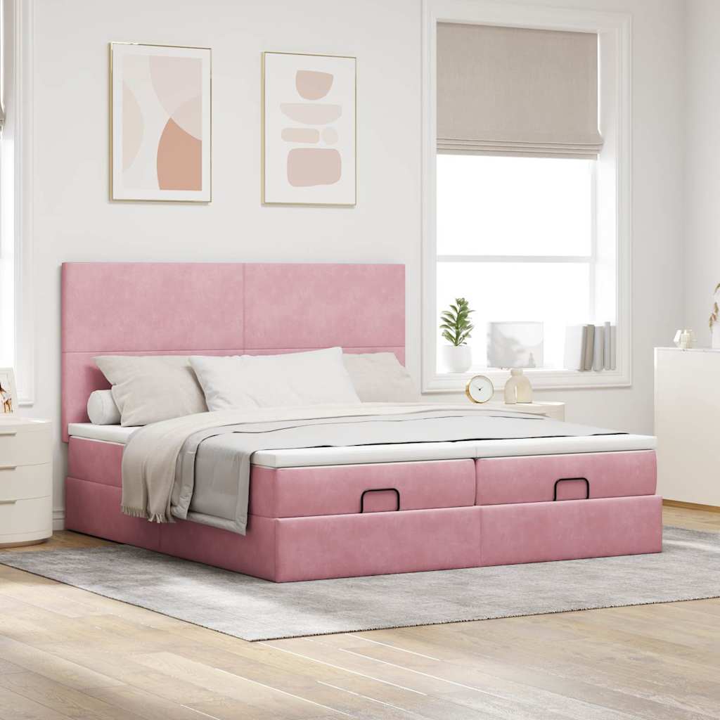 vidaXL Lit ottoman avec matelas et LED Rose 160x200 cm Velours