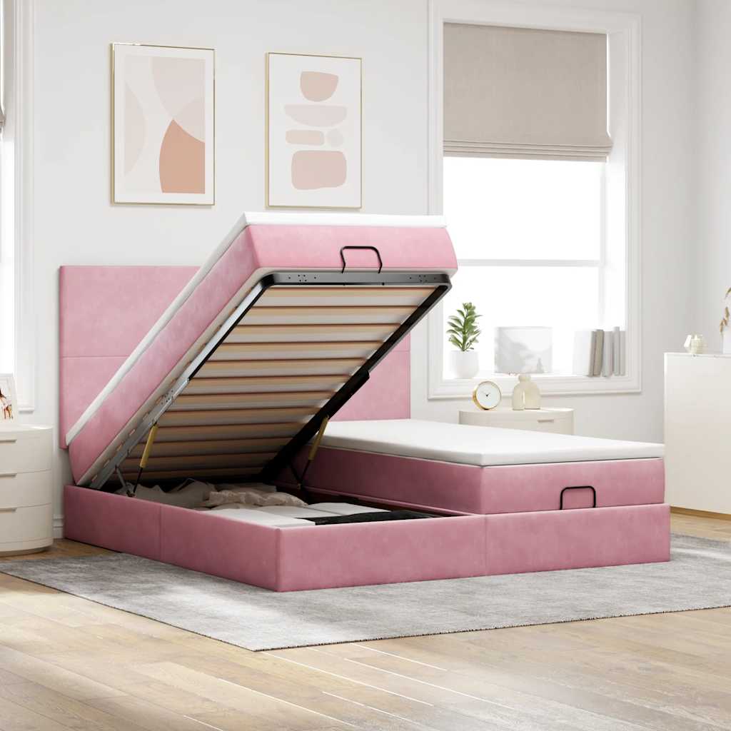 vidaXL Lit ottoman avec matelas et LED Rose 160x200 cm Velours