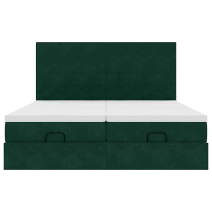 Ottoman-Bett mit Matratzen & LEDs Dunkelgrün 180x200 cm Samt