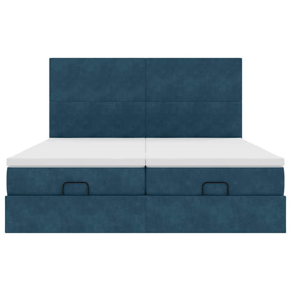 vidaXL Ottoman-Bett mit Matratzen & LEDs Dunkelblau 180x200 cm Samt
