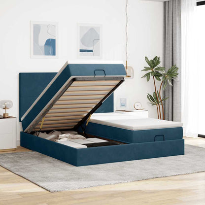 vidaXL Ottoman-Bett mit Matratzen & LEDs Dunkelblau 180x200 cm Samt