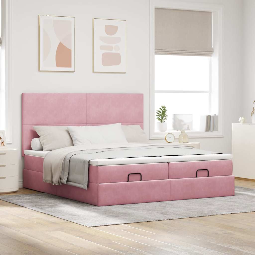 vidaXL Ottoman-Bett mit Matratzen & LEDs Rosa 180x200 cm Samt