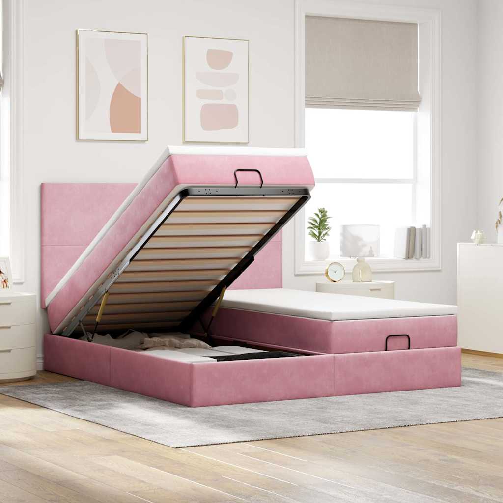 vidaXL Ottoman-Bett mit Matratzen & LEDs Rosa 180x200 cm Samt