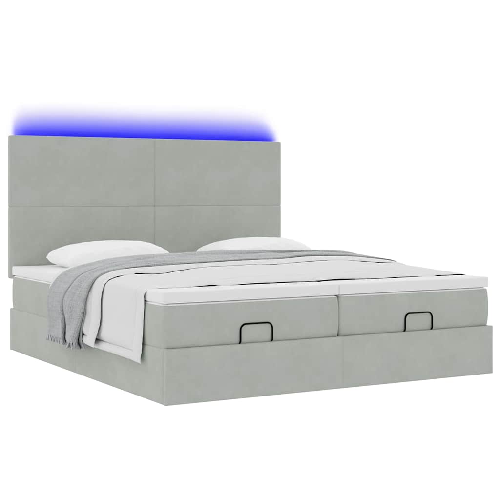 vidaXL Lit ottoman avec matelas et LED Gris clair 200x200 cm Velours
