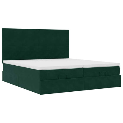 vidaXL Ottoman-Bett mit Matratzen & LEDs Dunkelgrün 200x200 cm Samt
