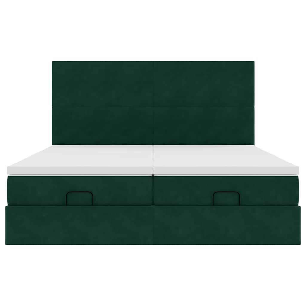 vidaXL Ottoman-Bett mit Matratzen & LEDs Dunkelgrün 200x200 cm Samt