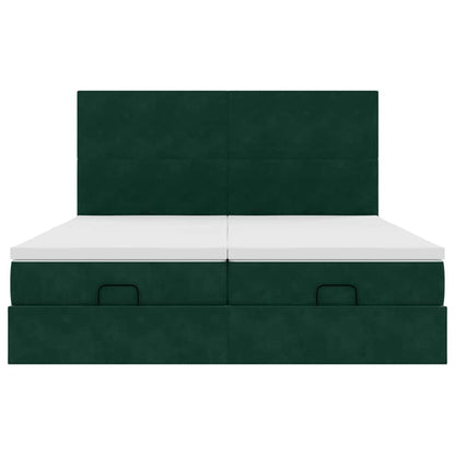 vidaXL Ottoman-Bett mit Matratzen & LEDs Dunkelgrün 200x200 cm Samt