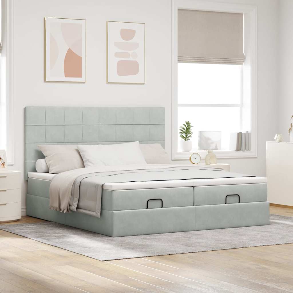 vidaXL Ottoman-Bett mit Matratzen & LEDs Hellgrau 160x200 cm Samt