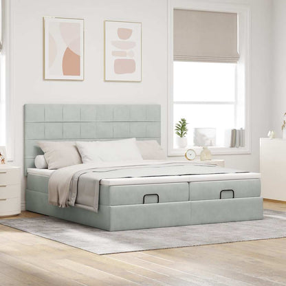 vidaXL Ottoman-Bett mit Matratzen & LEDs Hellgrau 160x200 cm Samt