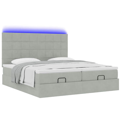 vidaXL Ottoman-Bett mit Matratzen & LEDs Hellgrau 160x200 cm Samt