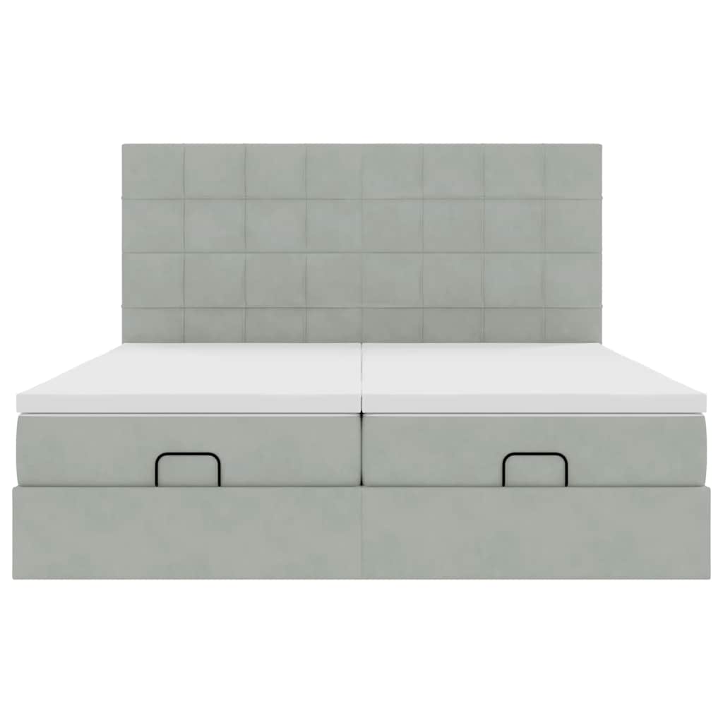 vidaXL Ottoman-Bett mit Matratzen & LEDs Hellgrau 160x200 cm Samt