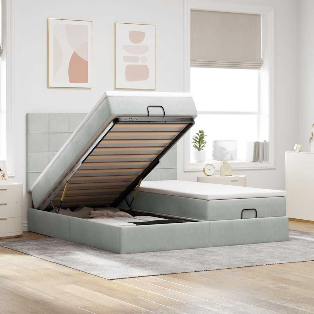 vidaXL Ottoman-Bett mit Matratzen & LEDs Hellgrau 160x200 cm Samt