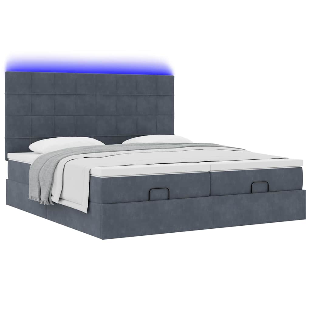 vidaXL Ottoman-Bett mit Matratzen & LEDs Dunkelgrau 160x200 cm Samt