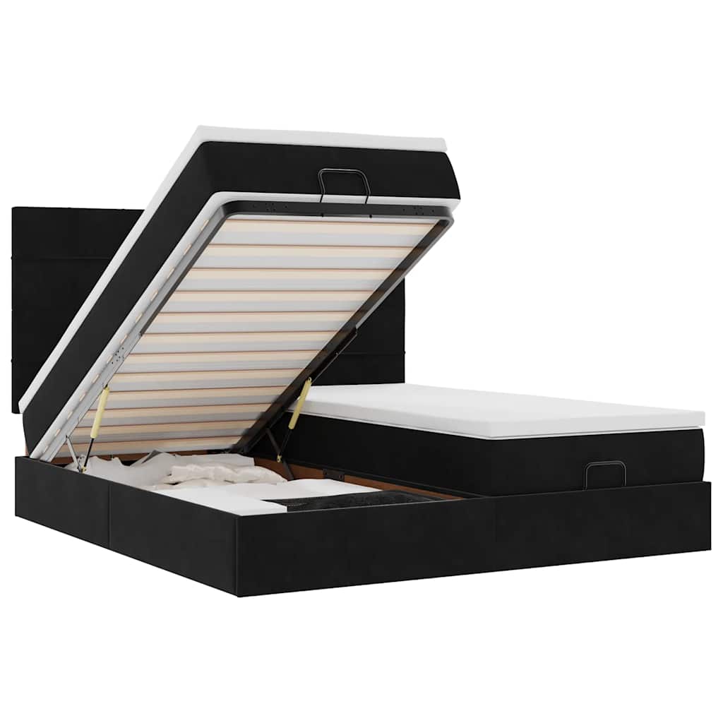 Ottoman-Bett mit Matratzen & LEDs Schwarz 160x200 cm Samt