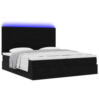 Ottoman-Bett mit Matratzen & LEDs Schwarz 160x200 cm Samt