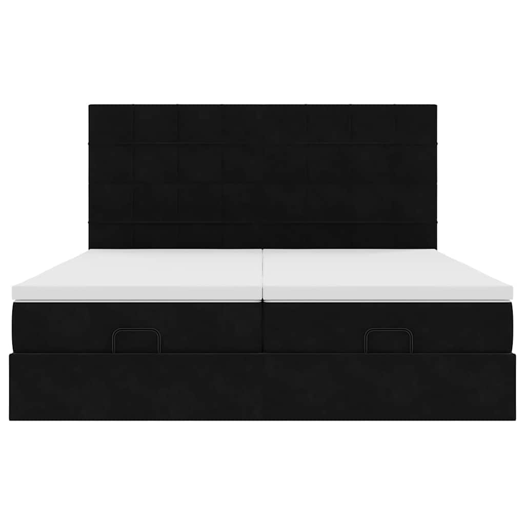 Ottoman-Bett mit Matratzen & LEDs Schwarz 160x200 cm Samt