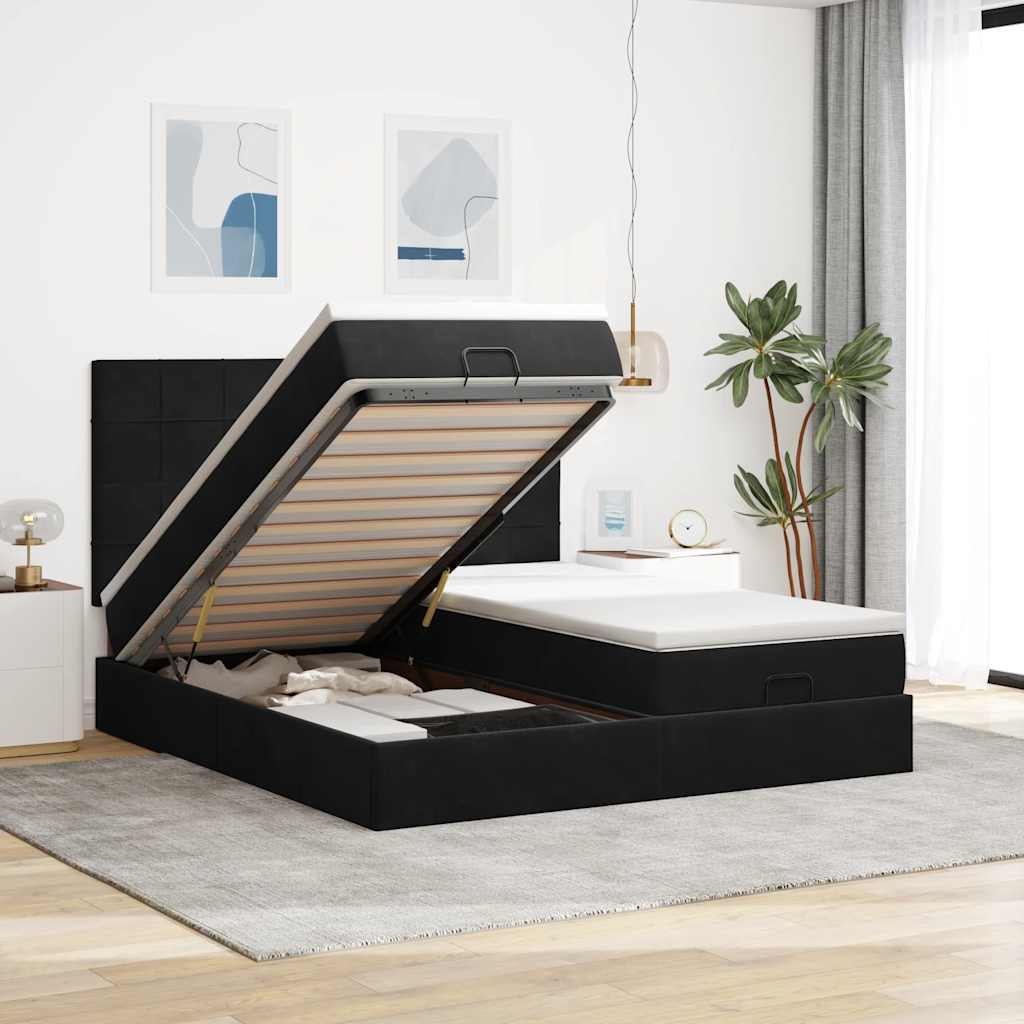 Ottoman-Bett mit Matratzen & LEDs Schwarz 160x200 cm Samt