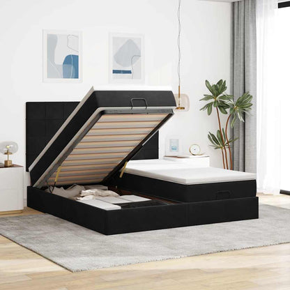Ottoman-Bett mit Matratzen & LEDs Schwarz 160x200 cm Samt