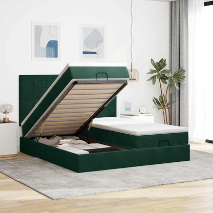 vidaXL Ottoman-Bett mit Matratzen & LEDs Dunkelgrün 160x200 cm Samt