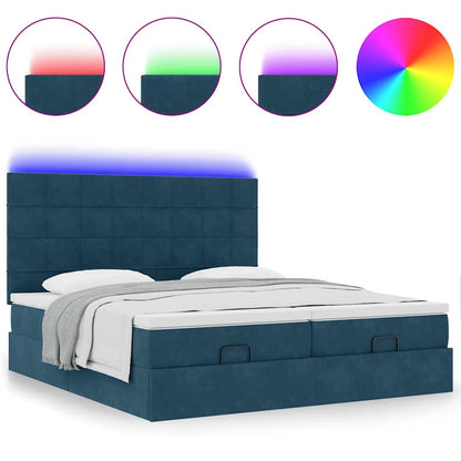 vidaXL Ottoman-Bett mit Matratzen & LEDs Dunkelblau 160x200 cm Samt