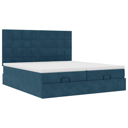 vidaXL Ottoman-Bett mit Matratzen & LEDs Dunkelblau 160x200 cm Samt