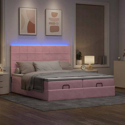Ottoman-Bett mit Matratzen & LEDs Rosa 160x200 cm Samt