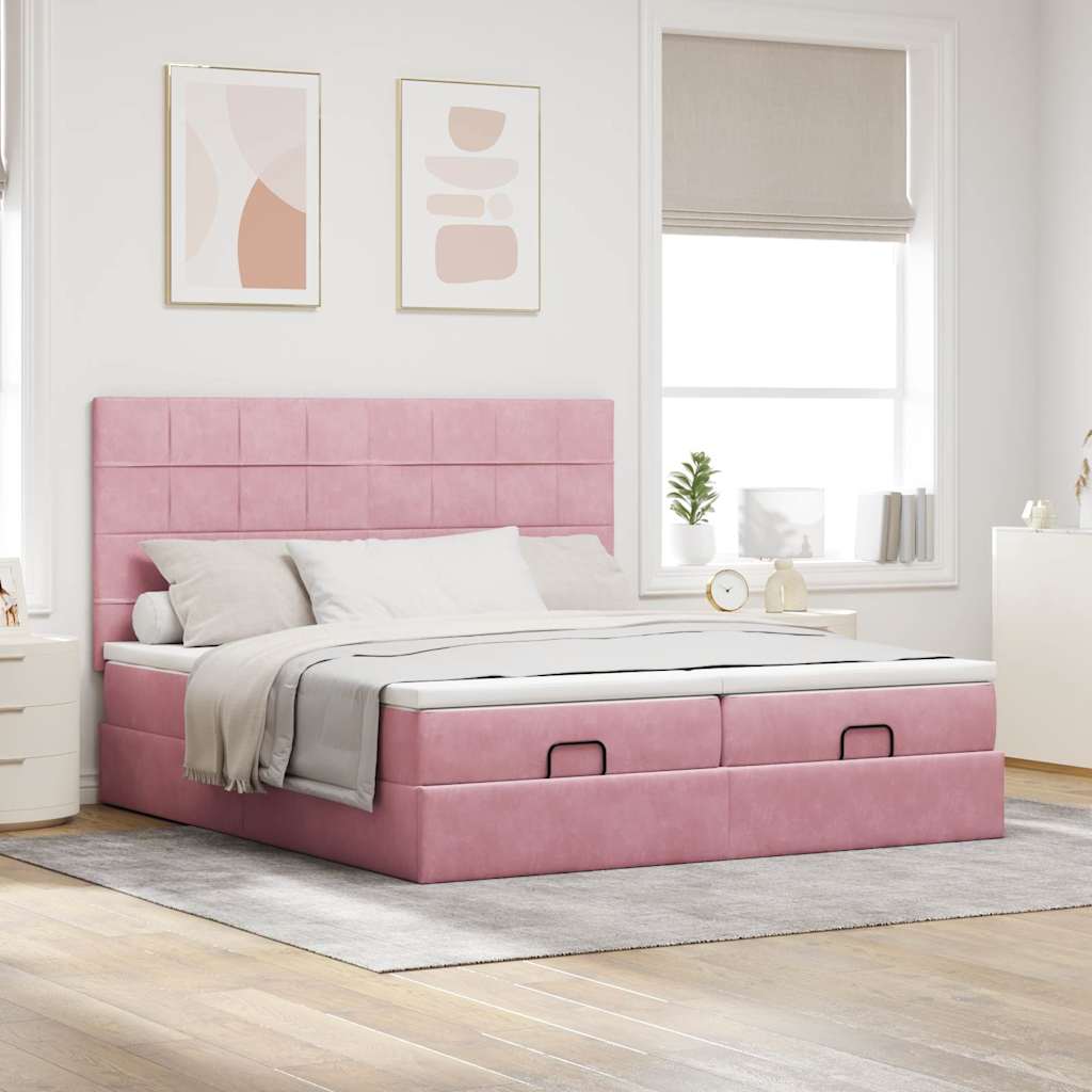 vidaXL Ottoman-Bett mit Matratzen & LEDs Rosa 160x200 cm Samt