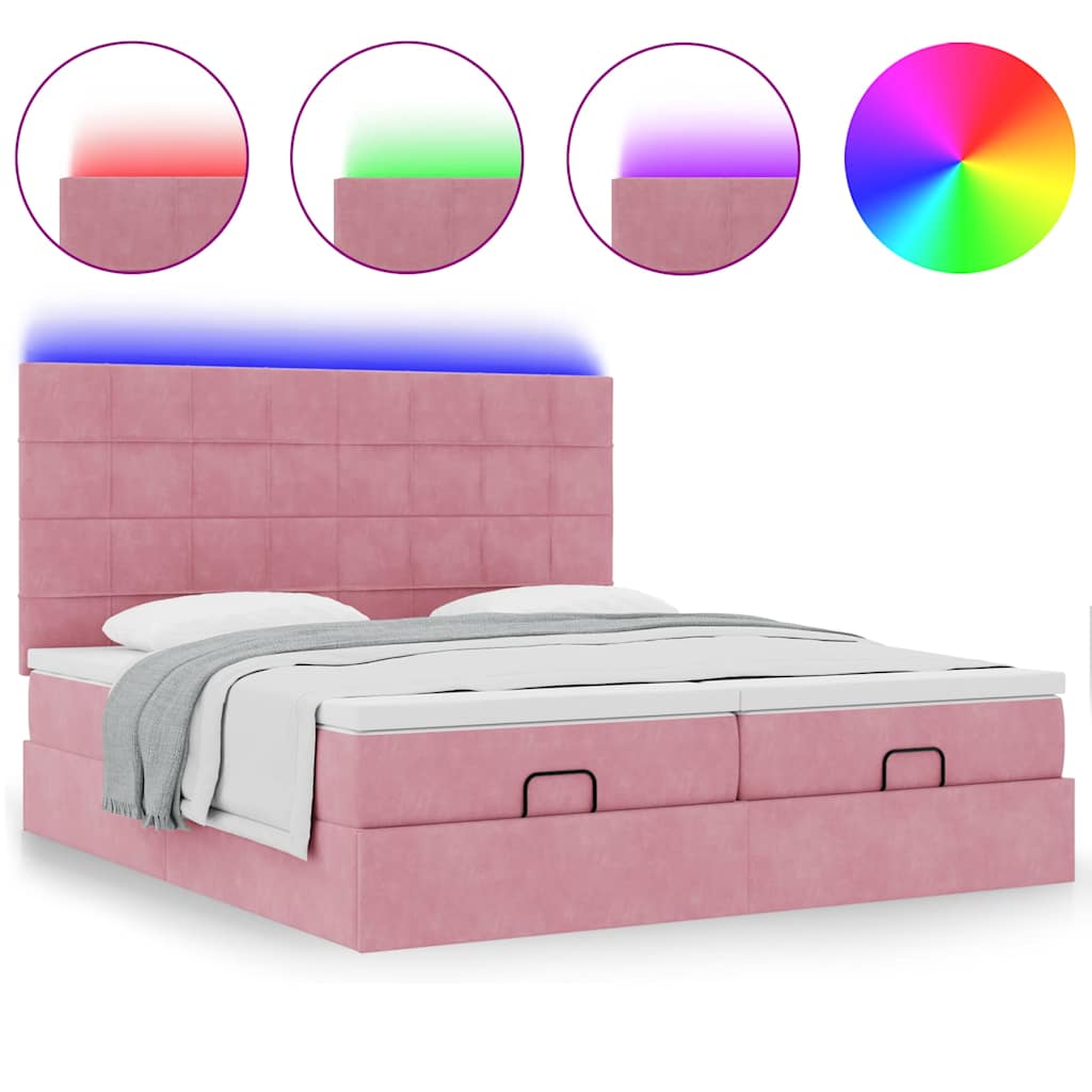 Ottoman-Bett mit Matratzen & LEDs Rosa 160x200 cm Samt