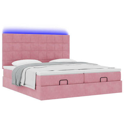 Ottoman-Bett mit Matratzen & LEDs Rosa 160x200 cm Samt