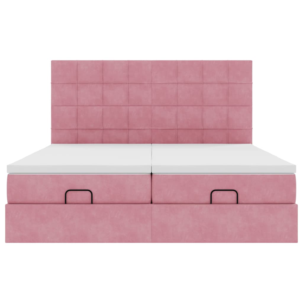 Ottoman-Bett mit Matratzen & LEDs Rosa 160x200 cm Samt