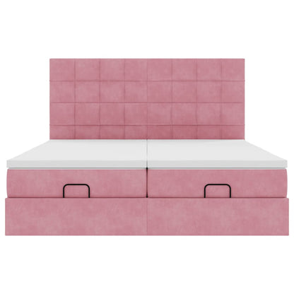 Ottoman-Bett mit Matratzen & LEDs Rosa 160x200 cm Samt