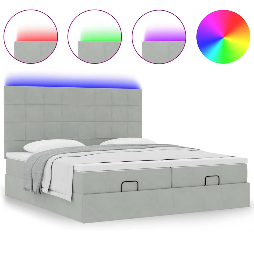 Ottoman-Bett mit Matratzen & LEDs Hellgrau 180x200 cm Samt