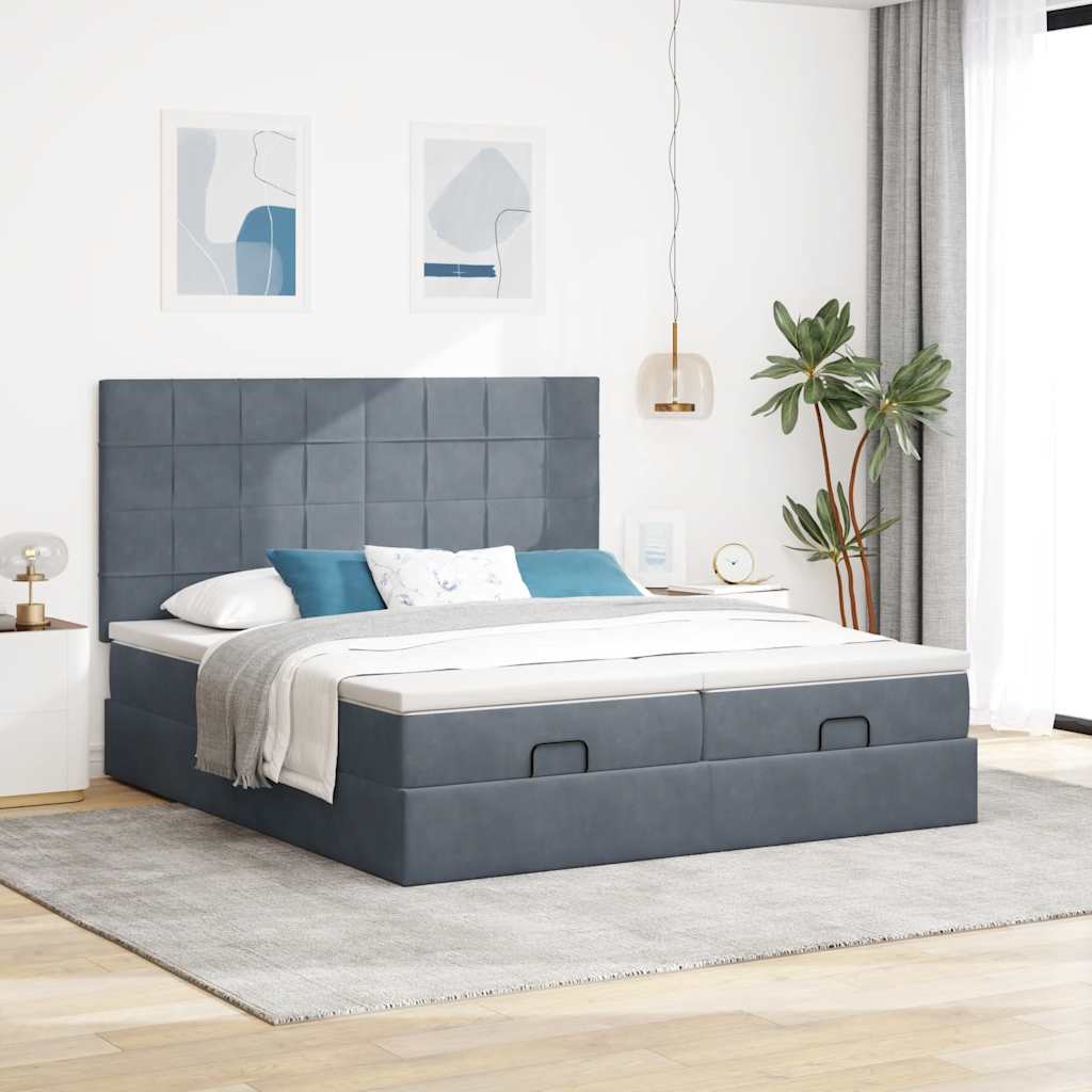 vidaXL Ottoman-Bett mit Matratzen & LEDs Dunkelgrau 180x200 cm Samt