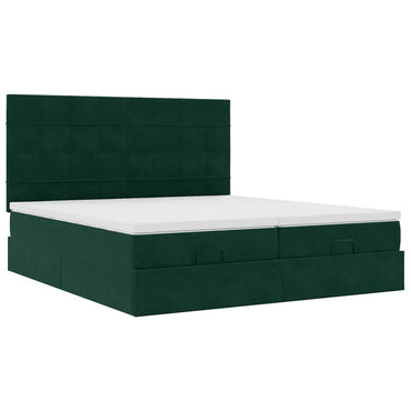 vidaXL Ottoman-Bett mit Matratzen & LEDs Dunkelgrün 180x200 cm Samt